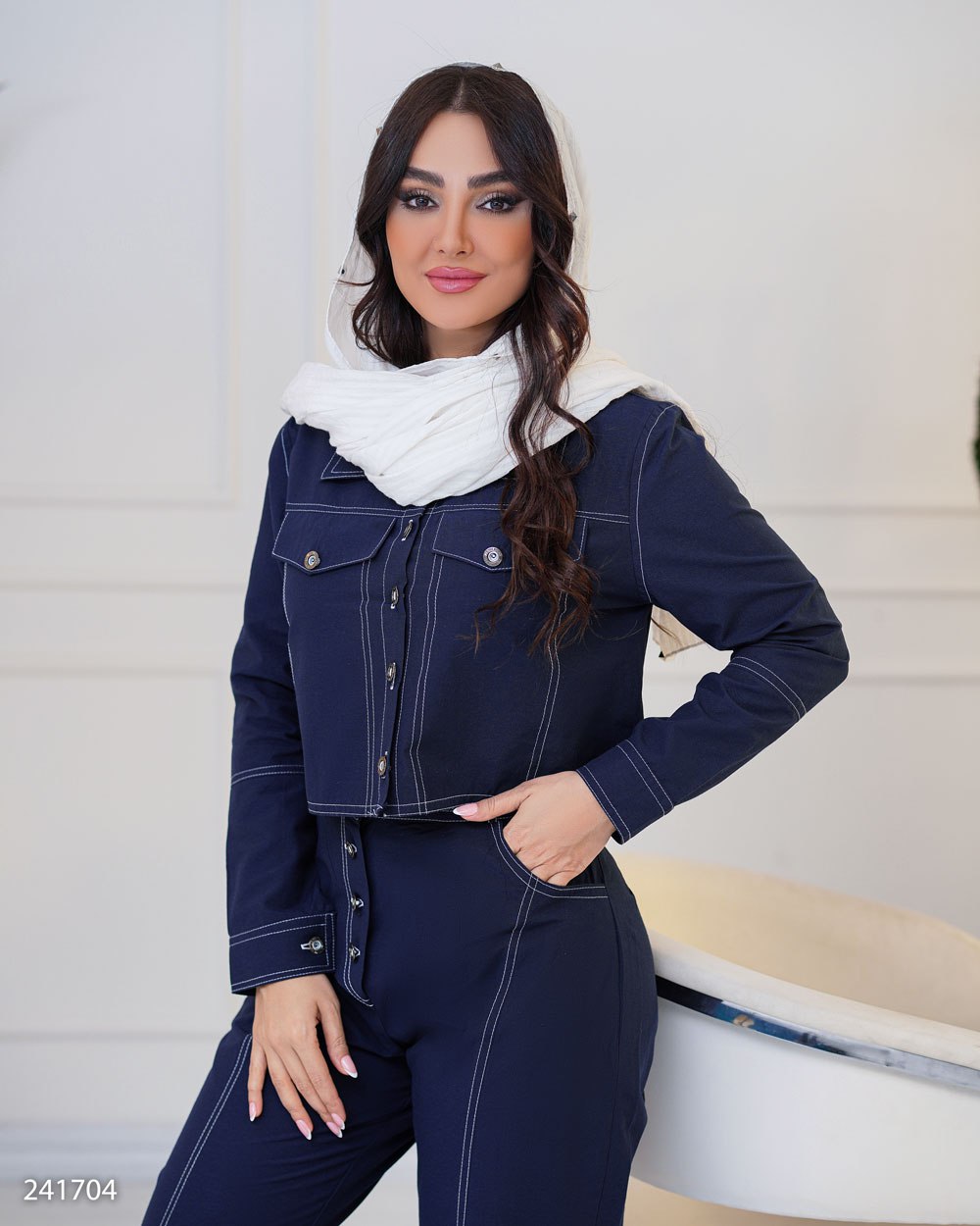 کراپ کت شلوار  کتان کاغذی مدل آرتیمان