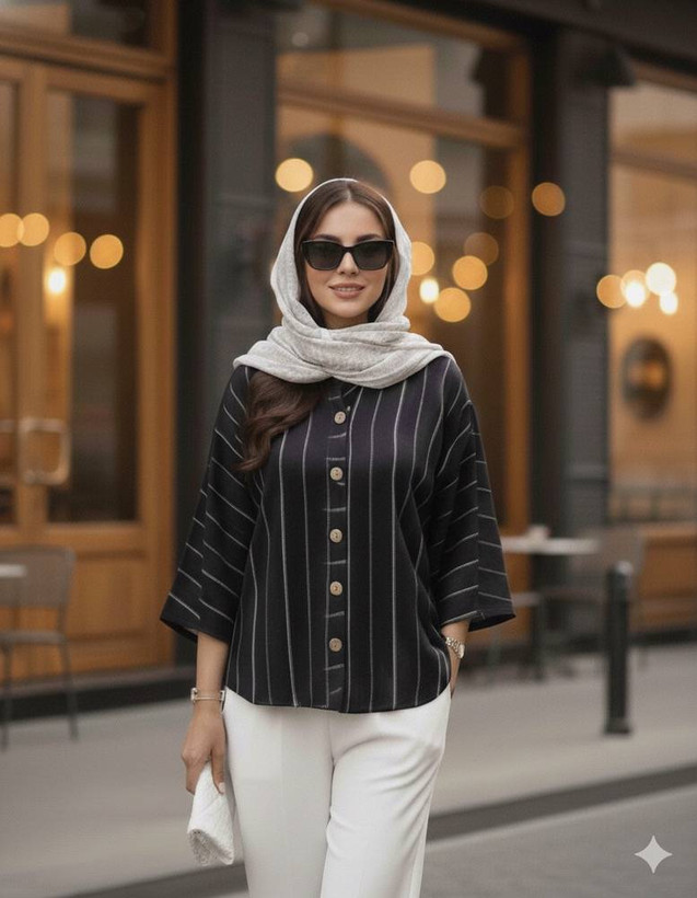 شومیز کاربردی زنانه شانتون راه راه کد۰۳۴۵