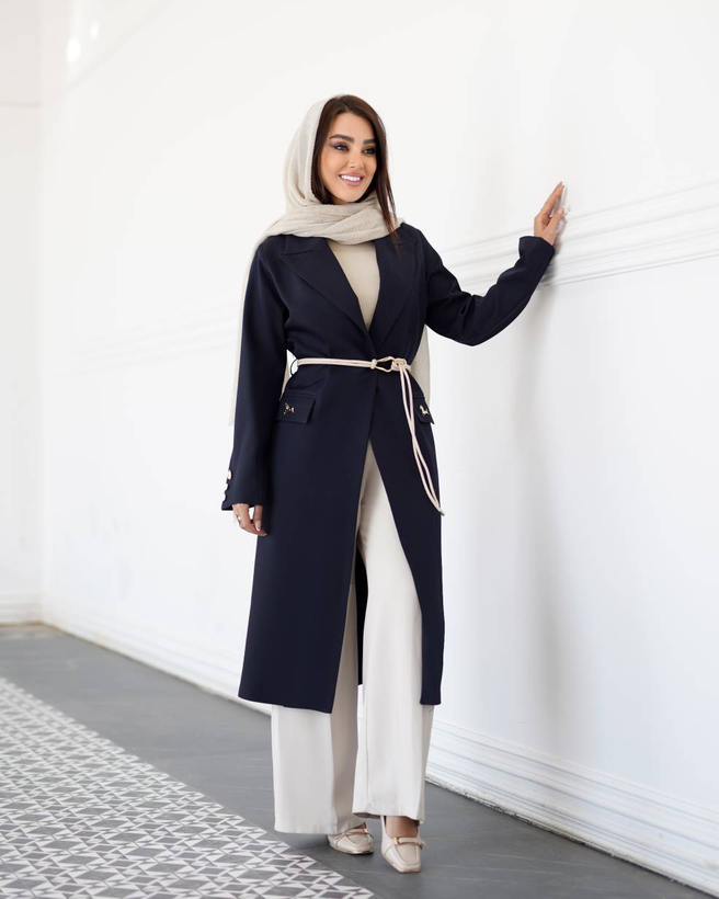 کت زنانه بلند کرپ گاباردین کد ۸۰۵۷